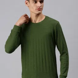 showoffff SHOWOFF Green Cotton Slim Fit Self Pattern SweatShirt image 1