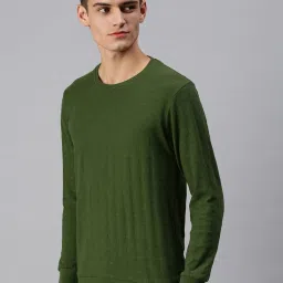 showoffff SHOWOFF Green Cotton Slim Fit Self Pattern SweatShirt image 3