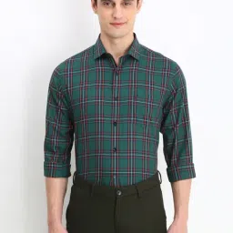 Allen Solly Green Cotton Slim Fit Checks Shirt-picture-18