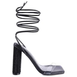 London Rag Women's Diamante Black Gladiator Sandals image 1