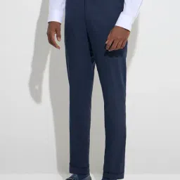 WES Formals by Westside Navy Relaxed-Fit Carrot-Fit Mid-Rise Trousers-picture-18