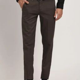 Turtle Brown Ultra Slim Fit Chequered Trousers-picture-19