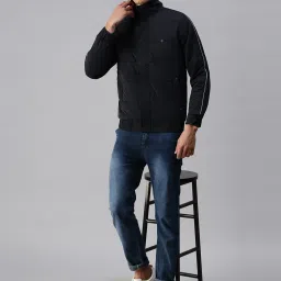 showoffff SHOWOFF Black Slim Fit Striped Jackets image 5