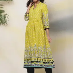Biba Green Printed A Line Kurta image 4