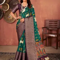 Saree Mall Green & Purple Woven Saree With Unstitched Blouse-picture-35