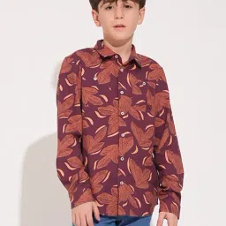 Jack & Jones Junior Boys Maroon Cotton Tropical Print Shirt-picture-17