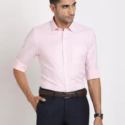 Turtle Light Pink Cotton Slim Fit Stripes Shirt-image-90