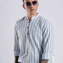 HERE&NOW Men Striped Festive Cotton Straight Kurta-picture-33