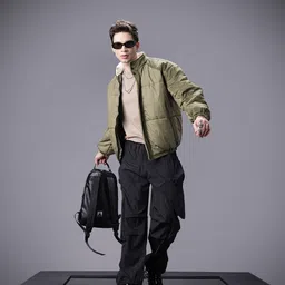 SOKO STREET Solid Faux Fur Trim Puffer Jacket image 3