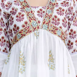 Indo Era Floral Printed Empire Pure Cotton A-Line Kurta With Trousers & Dupatta image 2