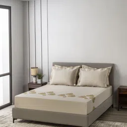 SANSAAR A DDECOR BRAND LIVE CONSCIOUSLY Beige Cotton King Bedsheet Set-2.74 m x 2.74 m image 1