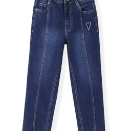 Pine Kids Ankle Length Denim  Washed Jeans with Heart Embroidery - Blue-picture-39