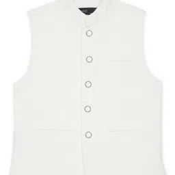 CAVIO Sleeveless Solid Nehru Jacket - White-picture-19