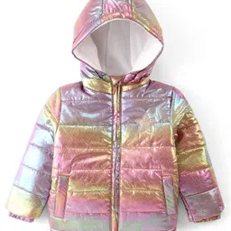 Babyhug Full Sleeves Front Open Padded Hooded Jacket with Holographic Design - Multicolour-picture-20
