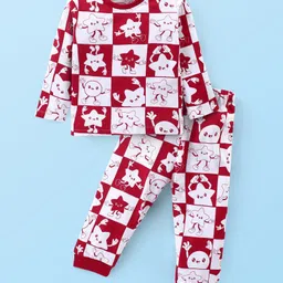 Babyhug Cotton KnitFull Sleeves Night Suit With Star Print - Maroon-picture-23