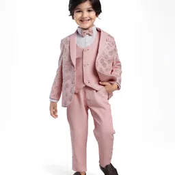 Babyhug Woven Full Sleeves Embroidered 4 Piece Party Suit With Bow - Black-image-62