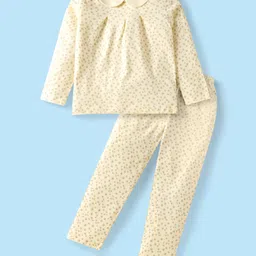 Babyhug Single Jersey Knit Full Sleeves Night Suit with Floral Print - Light Yellow-picture-24