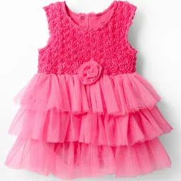 Mark & Mia Woven Sleeveless Layered Frock Style Party Onesie with Floral Applique & Hat - Pink-picture-26