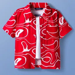 Pine Kids Cotton Knit Half Sleeves Printed Shirt Styled Top With Inner Tee - Red & White image 1