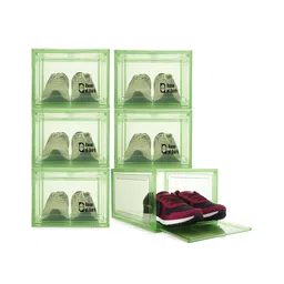 House of Quirk Shoe Organizer Shoe Storage Boxes Large Shoe Boxes with Magnetic Door Clear Stackable Plastic Shoe Containers Pack of 10 - Green-picture-27