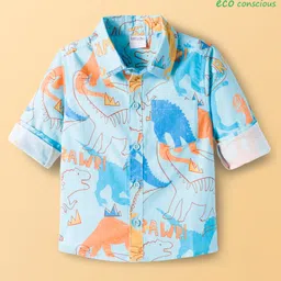 Babyoye 100% Cotton Woven Full Sleeves Shirts With Dino Print - Light Blue-picture-16