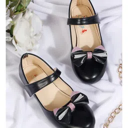 Tiny Bugs Glittered Bow Applique Detailed Velcro Closure Mary Jane Ballerinas - Black-picture-23