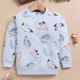 TOONYPORT Cotton Blend Knit Full Sleeves Birds Printed Light Winter Sweatshirt - Blue image 1