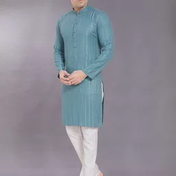 PulseIQ Men Embroidered Thread Work Kurta image 5