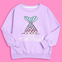 NUSYL Full Sleeves Little Mermaid Text Printed Sweatshirt - Purple image 3