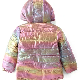 Babyhug Full Sleeves Front Open Padded Hooded Jacket with Holographic Design - Multicolour image 2