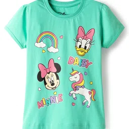 kookie kids india disney Kookie Kids Disney Single Jersey Knit Half Sleeves Shorts Night Suit With Minnie Mouse Print - Sea Green & Pink image 3
