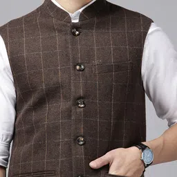 ColorPlus Checked Textured Mandarin Collar Nehru Jacket image 4