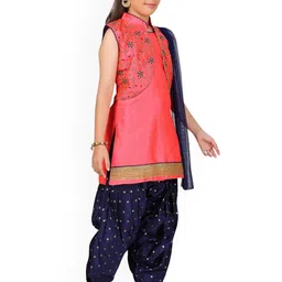 BAESD Girls Floral Embroidered Regular Pure Silk Kurti with Dhoti Pants & With Dupatta image 3