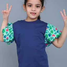 Pink Chick Vibe Tee Girls Graphic Printed Puff Sleeves Cotton Tshirt With Hair Clip-image-68