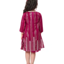 Babyhug Woven Sleeveless Ethnic Dress with Full Sleeves Embroidered & Sequined Border Jacket - Fuchsia image 4