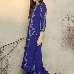 Indo Era Women Ethnic Motifs Embroidered Regular Thread Work Kurta with Trousers image 3