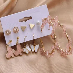 Rovlina Women Set of 6 Gold-Plated Alloy Classic Hoop Earrings-picture-16