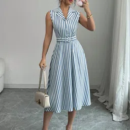 Outzidr Striped Fit & Flare Midi Dress image 3