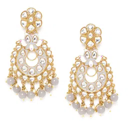 Jewels Galaxy Grey Gold-Plated Stone-Studded & Beaded Crescent Shaped Chandbalis image 2