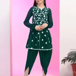 Fashion Dream Girls Bottel Green Embroidered Kurta and Dhoti-image-14