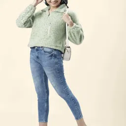 People by Pantaloons Green Self Pattern Jacket image 4