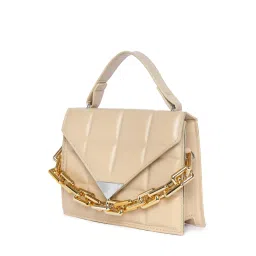 HauteSauce Beige Quilted Medium Handheld Handbag image 4