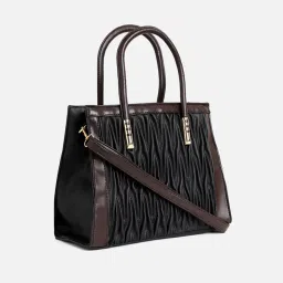 HauteSauce Black Textured Medium Handheld Handbag image 4