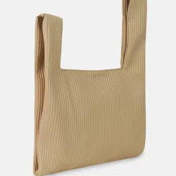 HauteSauce Beige Striped Medium Handheld Handbag image 4