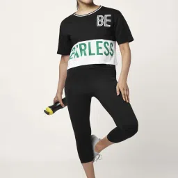Ajile by Pantaloons Black & White Cotton Graphic Print Sports Top image 4