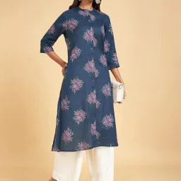 Rangmanch By Pantaloons Blue Cotton Printed A Line Kurta image 4