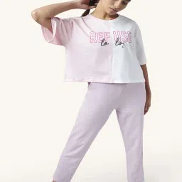 Ajile by Pantaloons Pink & White Cotton Printed Sports Top image 4