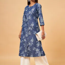 Rangmanch By Pantaloons Blue Cotton Printed A Line Kurta image 4