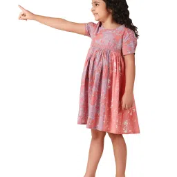 Fabindia Kids Lavender & Coral Printed Dress image 4