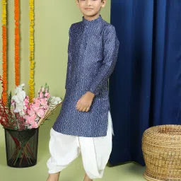 TABARD Kids Navy & White Printed Full Sleeves Kurta with Dhoti image 4